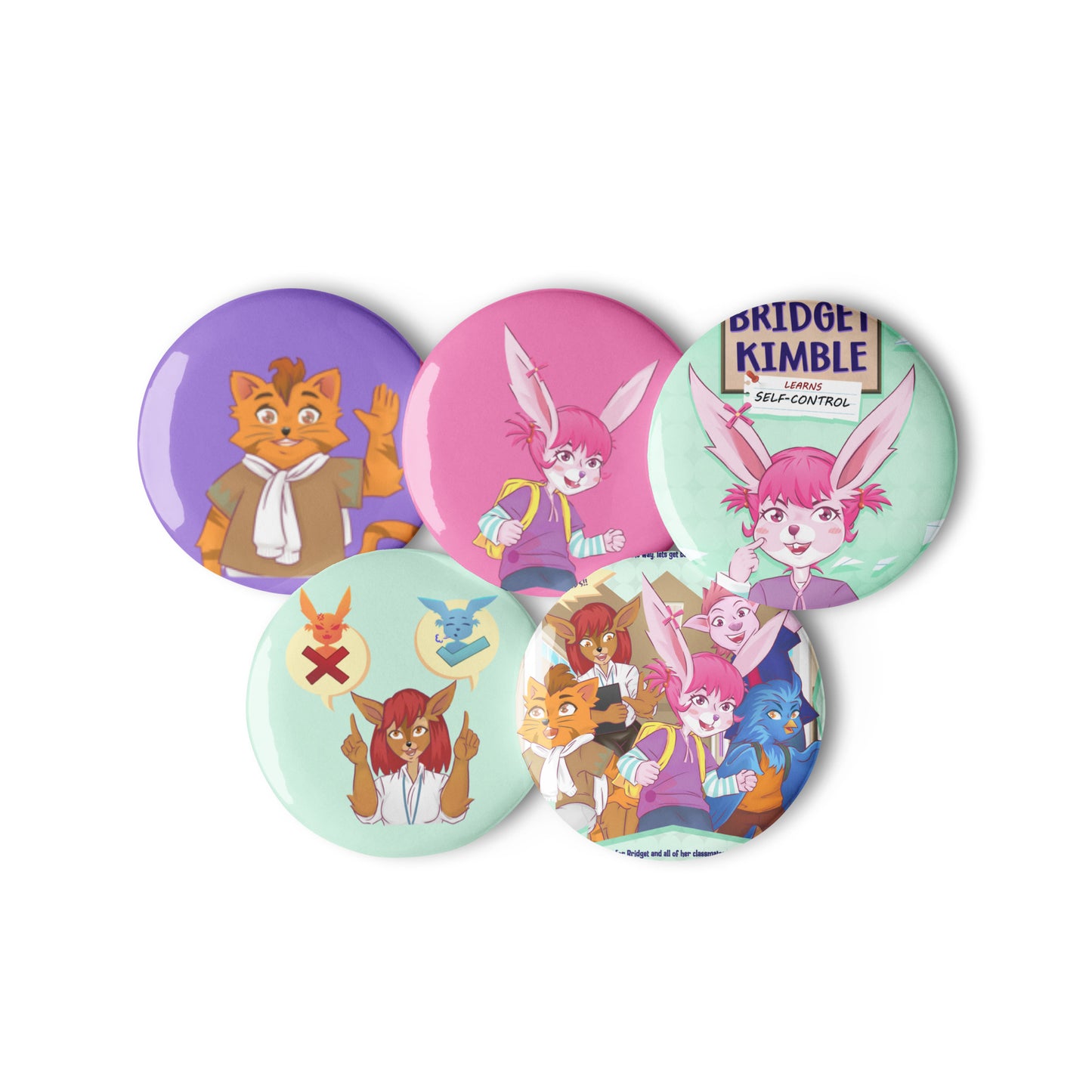 Set of pin buttons - Bridget Kimble Characters - Bridget Kimble